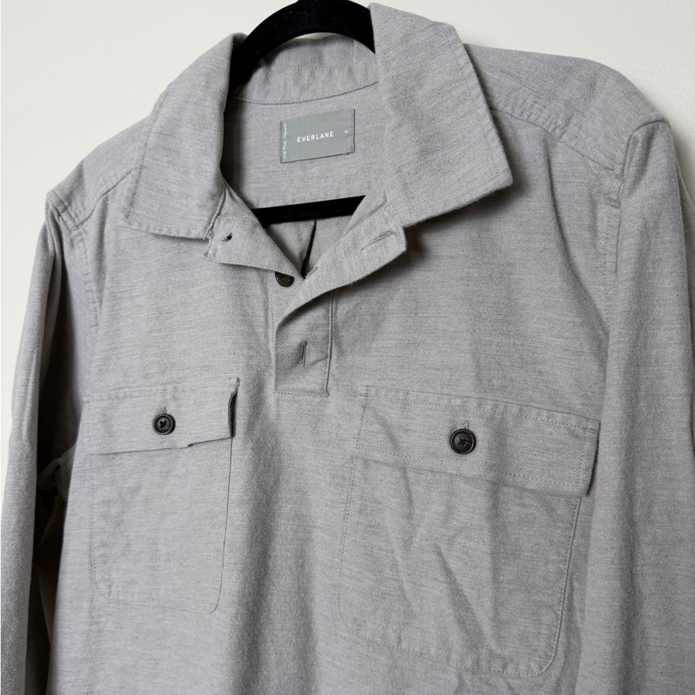 Everlane grey 1/4 Button Shirt Polo Size Medium 100% Cotton Gray Long Sleeve - Picture 6 of 8